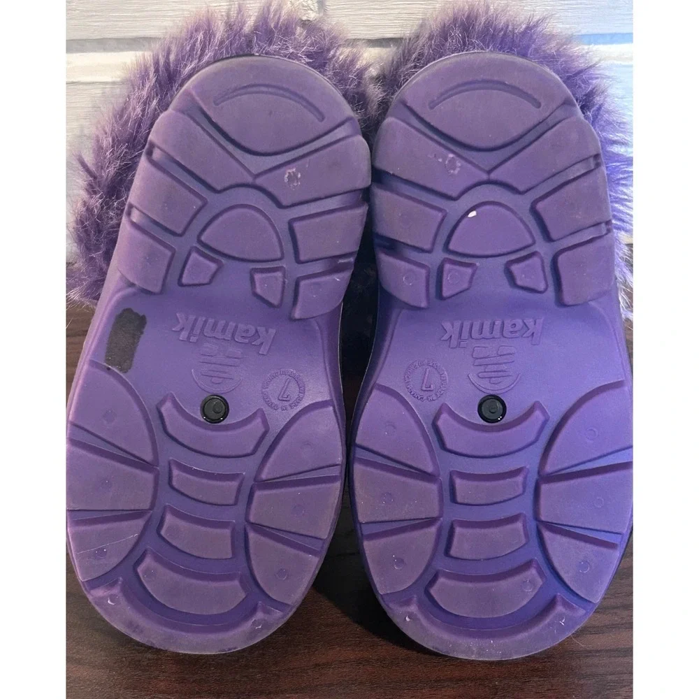 Kamik Toddler Girls Purple Black Faux Fur Trim Winter Snow Boots Sz. 7 Insulated